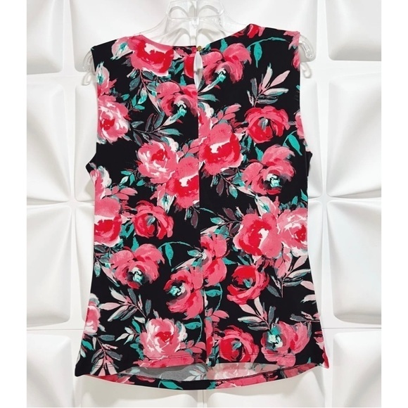 Calvin Klein Sz L Black Pink Floral Watercolor Slinky Pleated Blouse Top NWT NEW - Picture 3 of 7